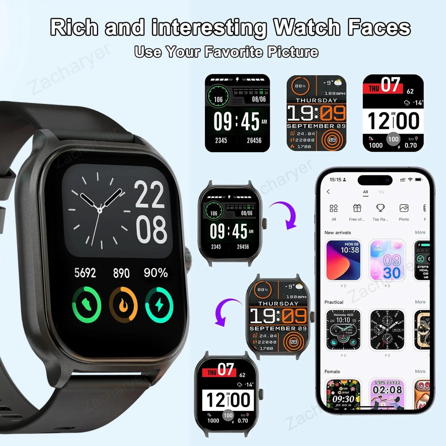 Smart watch, wireless calling /dial, multi -Sport mode,Suitable for men and women, sports watches,for iPhone/Andriod