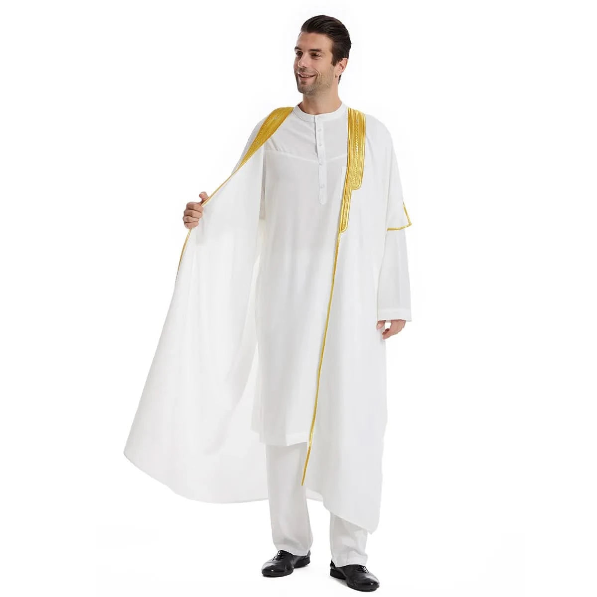 Muslim Arab Men Thobe Thawb Caftan Eid Jubba Thobe Mens Cardigan Abaya Long Dress Ramadan Robe Saudi Arab Musulman Caftan Dubai - M & M Global