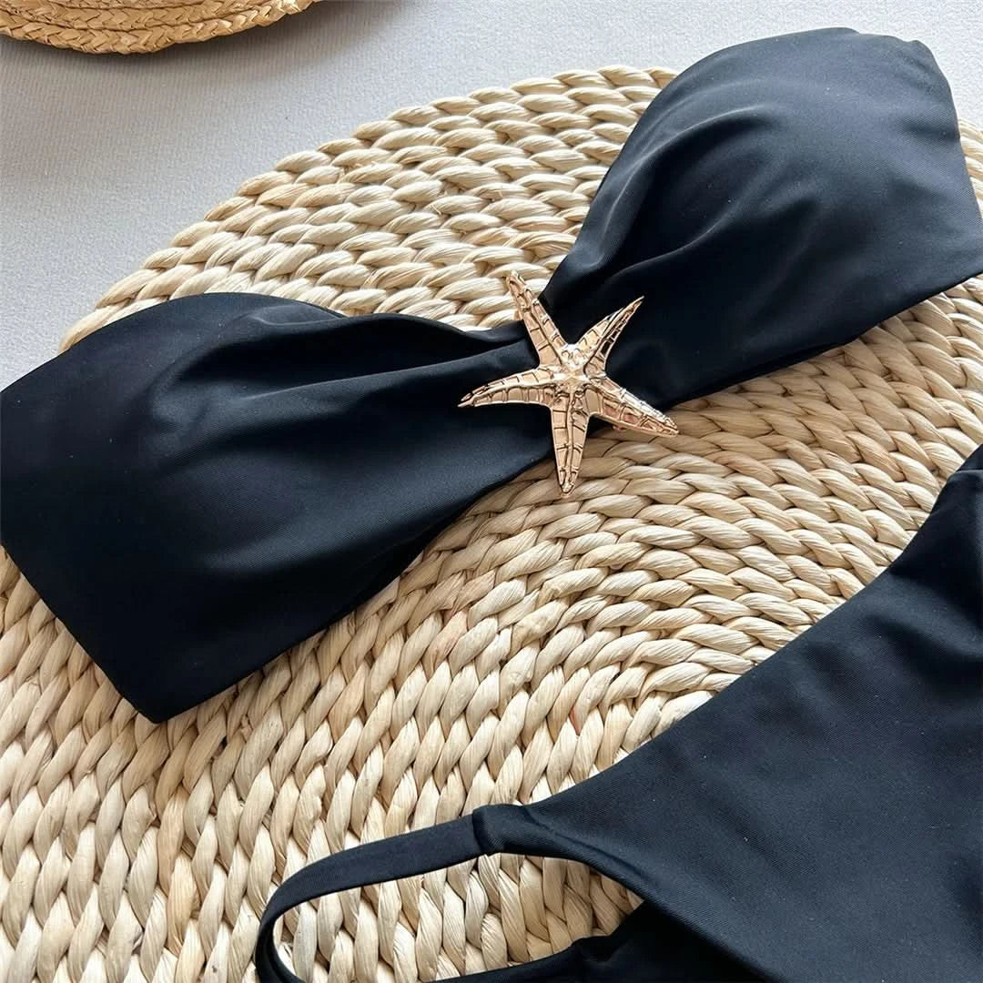 New Metal Star Bandeau High Cut Thong Bikini Women Swimwear Female Swimsuit Two-pieces Bikini set Bather Bathing Suit Swim V6422 - M & M Global