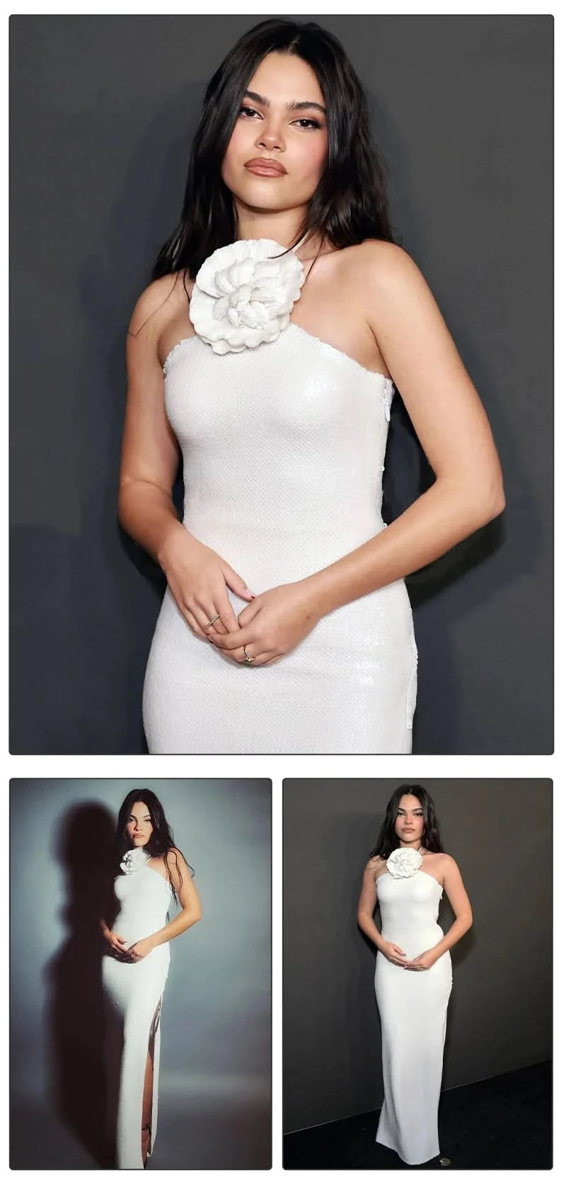 VC Women Elegant 3D Flowers Halter Backless Sexy Club Sequin Bodycon Prom Long Dress Party Festival Split Dress - M & M Global