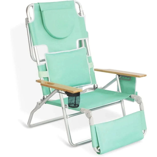 Ostrich Deluxe 3N1 Padded Beach Chair w/ Face Cushion & Arm Holes, Teal - Lightweight Folding Recliner w/ Adjustable Backrest