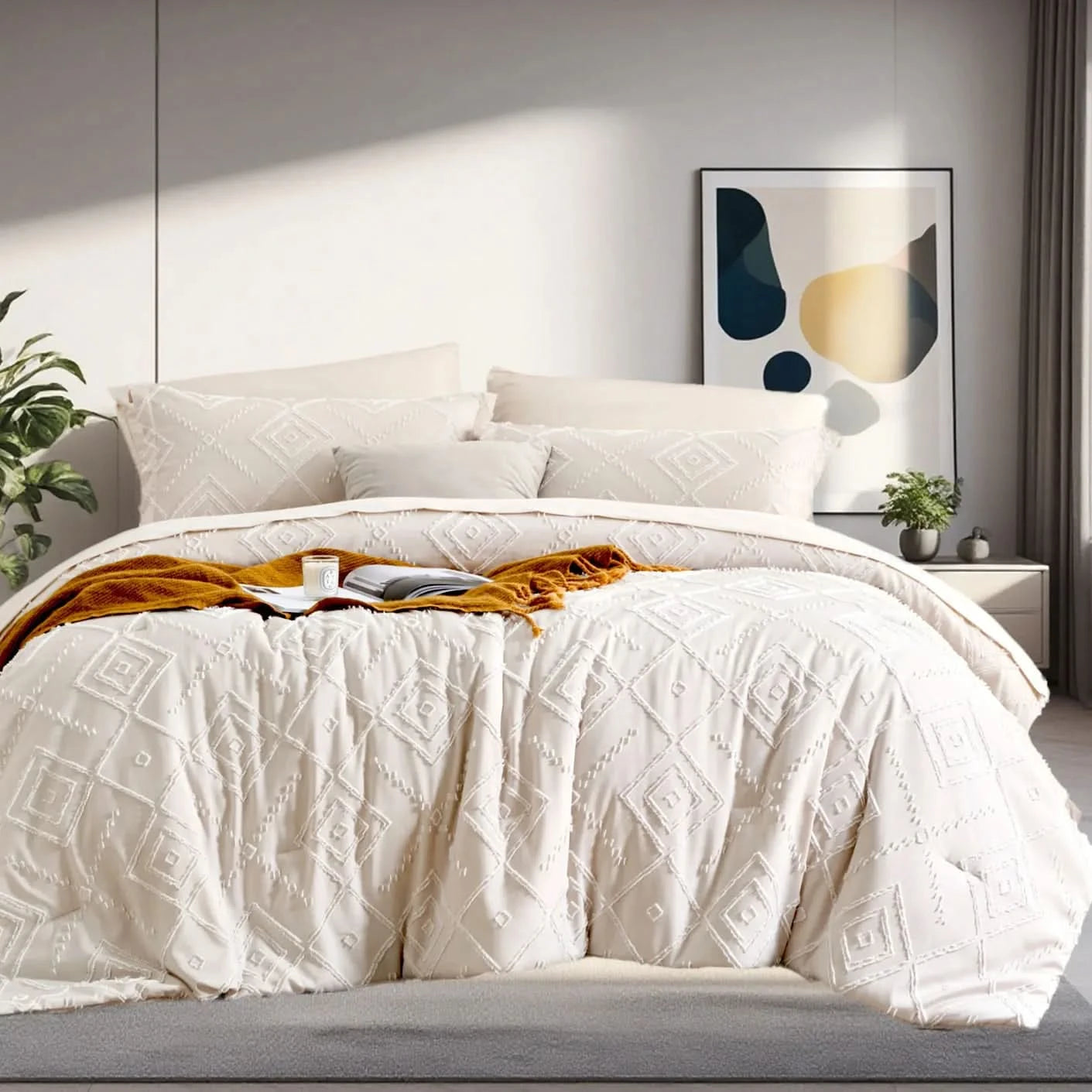 7 Pcs luxury cut flower design Comforter Set, soft microfiber, lightweight and breathable,Bedding Set for all seasons