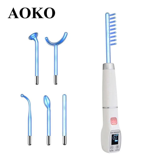 Blue High Frequency Facial Machine Screen Display Neon Electro Therapy Wand Glass Tube Anti Acne Spot Remove Skin Care Device - M & M Global