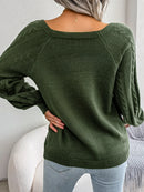 Women Casual Square Collar Buttons Long Sleeve Knitted Pullover Sweaters for Autumn Winter 2026