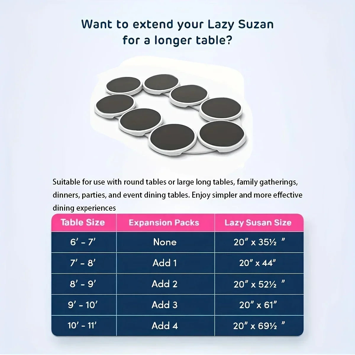 Kitchen Dining Table Turntable Kitchen Countertop Turntable 360 Degree Rotation Versatile Heat Resistant for Rectangular Table