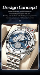 POEDAGAR Luxury Sports Man Wristwatch Waterproof Luminous Chronograph Date Quartz Men's Watches Casual Stainless Steel Men Watch