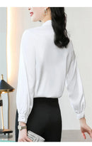 Elegant Pure Color Long Sleeve Women's Shirt with Bow Tie Single Button Open Cardigan Spring Autumn Fashionable Ageless