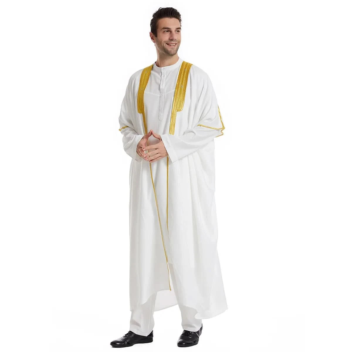 Muslim Arab Men Thobe Thawb Caftan Eid Jubba Thobe Mens Cardigan Abaya Long Dress Ramadan Robe Saudi Arab Musulman Caftan Dubai - M & M Global