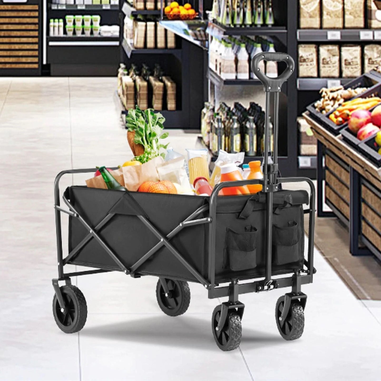 JHK Outdoor Collapsible Foldable Garden Beach Cart Large Capacity Wagon Cart Utility Grocery Wagon for Shopping Sports Camping
