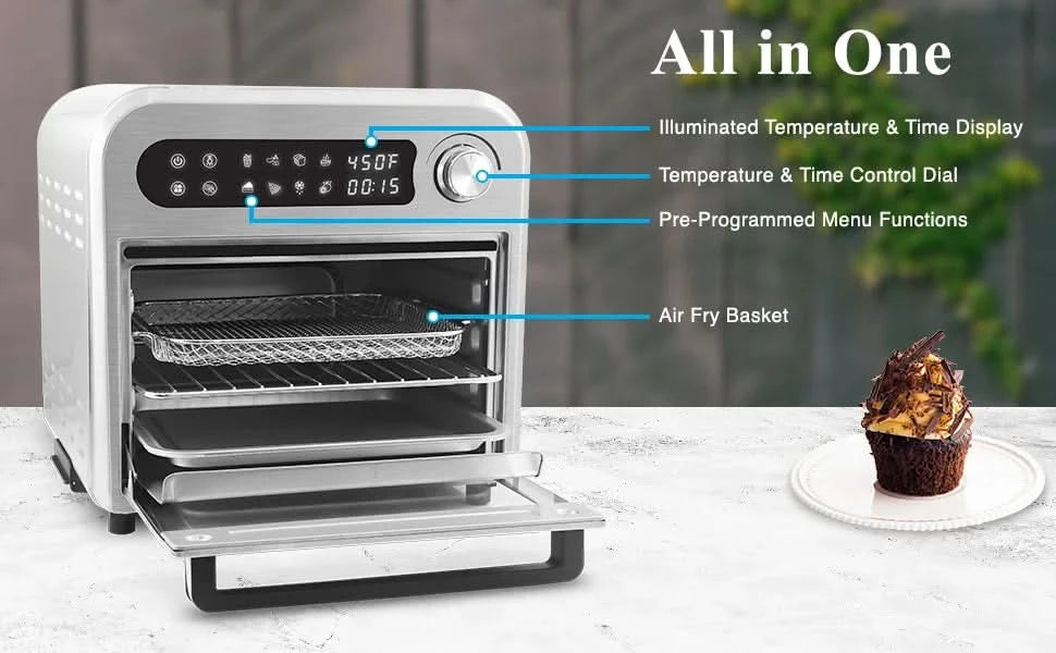 EAF1010D Programmable 10L Air Fryer Convection Countertop Oven, 8 Menu Settings, Temperature + Timer Controls, Bake, Toast, Broi - M & M Global