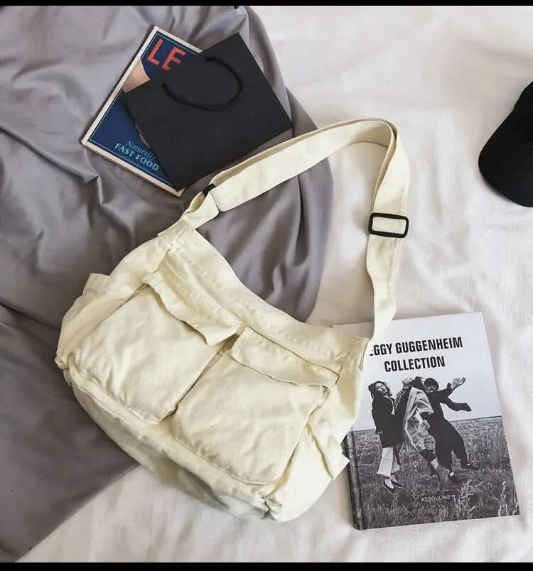 Women Vintage Handbag Canvas Teenager Shoulder Tote Bags Messenger Bags Ladies Casual Handbag Crossbody Purse - M & M Global