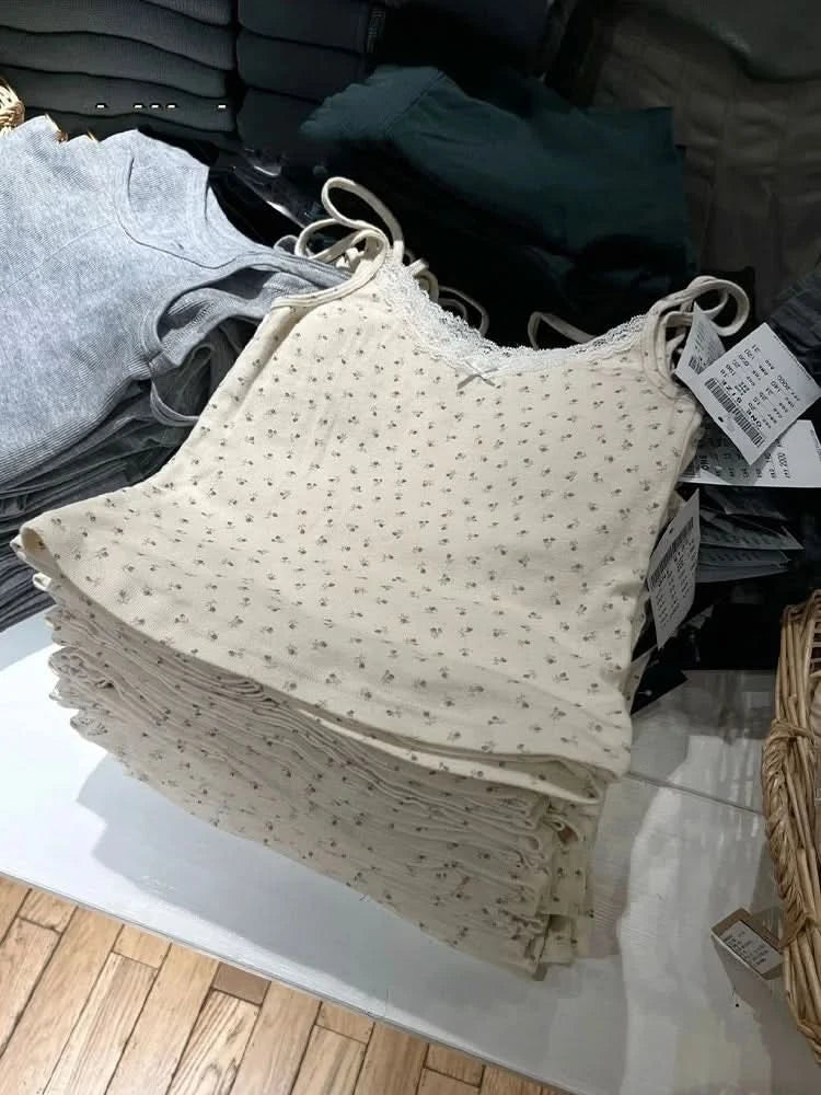 Y2K Sweet Girl Knitted Cotton Lace Sleeveless Top 2024 New Summer Fashion Ladies Slim Camis Vest Hot Chic Women Casual Tops - M & M Global