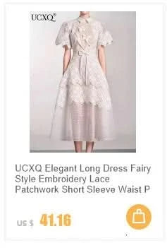 UCXQ Elegant Long Dress Fairy Style Stand Up Collar Lantern Sleeves Splicing Waist Fashion Dresses Women 2025 Spring Autumn 1351 - M & M Global