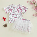 Infant Girls 2-Piece Summer Set with Short Sleeve Bow Print Top and Tulle Skirt - Adorable Baby Clothing for Warm Weather - M & M Global