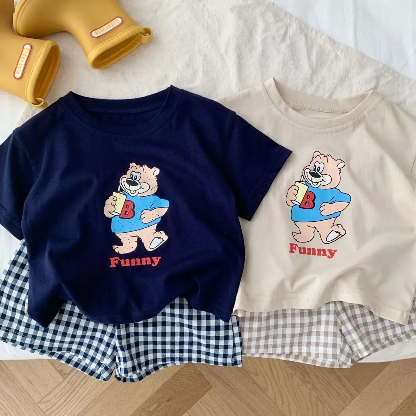 Popular Design Baby Boys T-shirt Suit Summer Clothes Cartoon Fashion Toddler Plaid Shorts Short Sleeve Set Children's Wear 6m-6y - M & M Global
