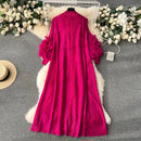 Sweet Pleated Vintage Three-dimensional Flower Loose Long Dress Chic Evening Korean Fashion Fashion Women Summer Dresses - M & M Global