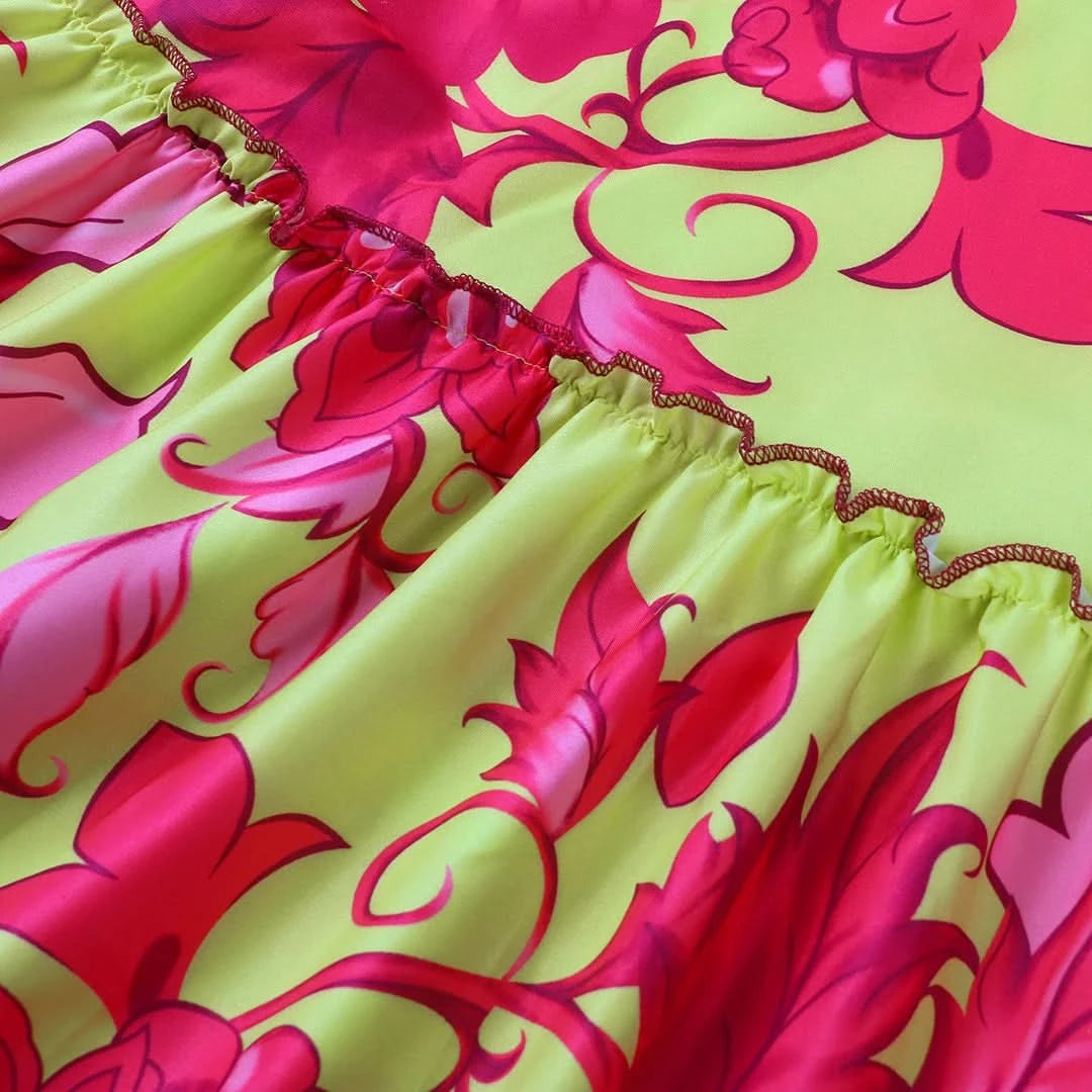 Summer Print Long Dress Women Clothing Lace Up Sling Party Dresses Pattern Strappy Ladies Hollow Out V-Neck Beach Vestidos - M & M Global