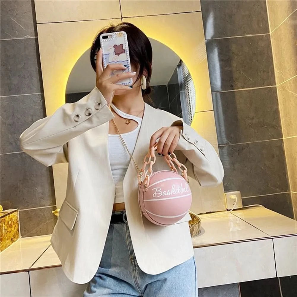 Fashion Chic Women Ball Handbag Round Basketball Football Shape Party Dress Faux Leather Crossbody Girls Coin Purse Shoulder Bag - M & M Global