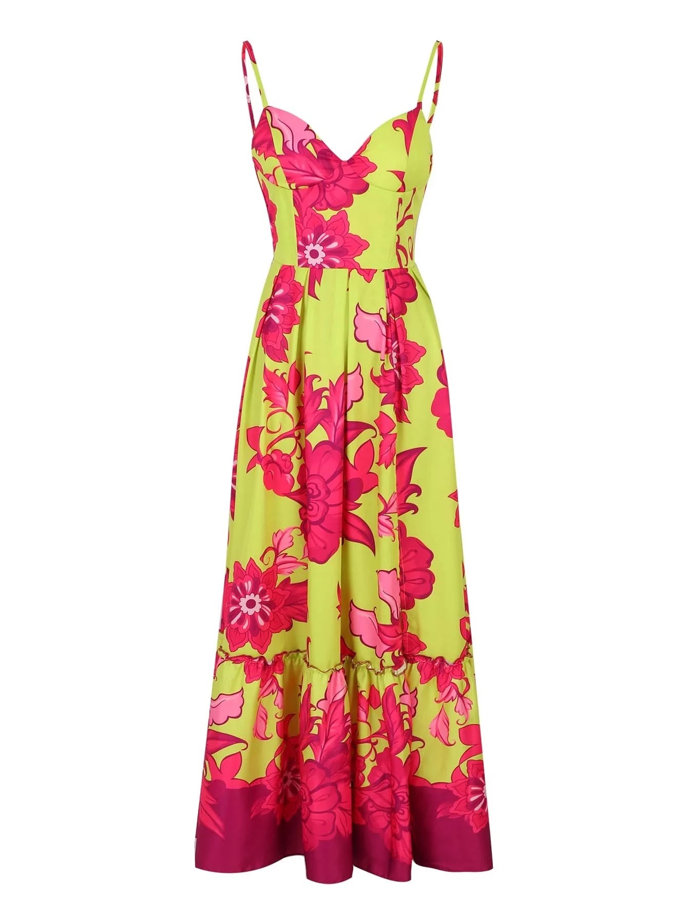 Summer Print Long Dress Women Clothing Lace Up Sling Party Dresses Pattern Strappy Ladies Hollow Out V-Neck Beach Vestidos - M & M Global