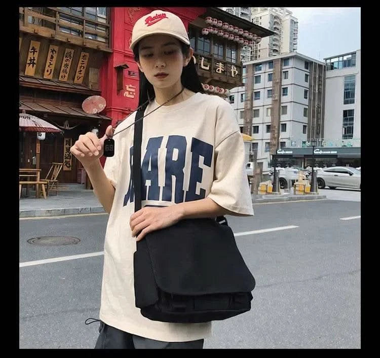 Collage Student School Bags Women&Men Unisex Crossbody Bags Multipockets Messenger Bag Simple Nylon Shoulder Bag - M & M Global