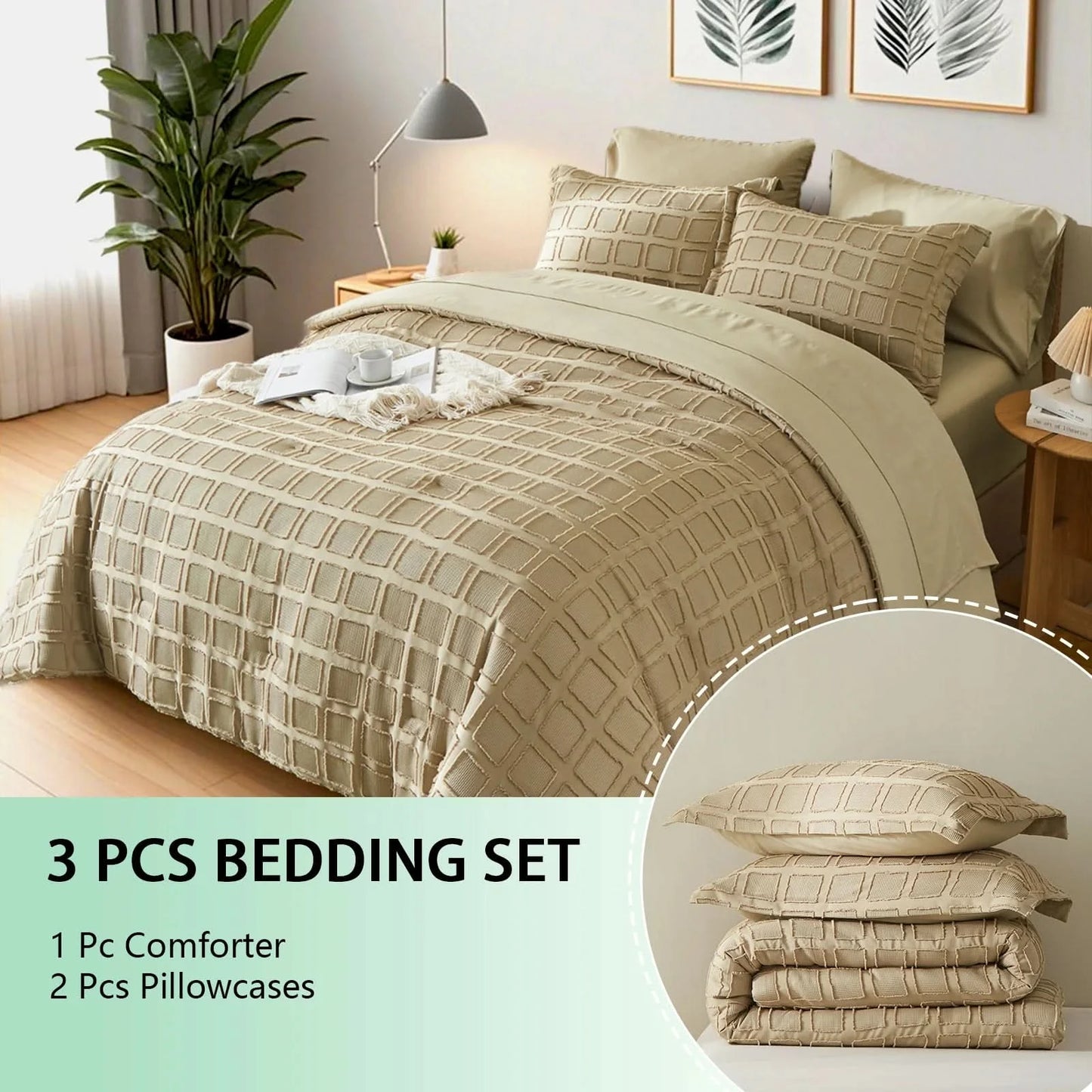 Queen Solid Color Comforter Set with Cut Flower Design – Lightweight, Breathable Microfiber Bedding for All Seasons, Machine Washable