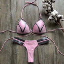 Contrast Trim Wrap Lace Up Bikini Sets Swimsuit For Women High Waist Two Pieces Swimwear 2022 Beach Bathing Suits - M & M Global