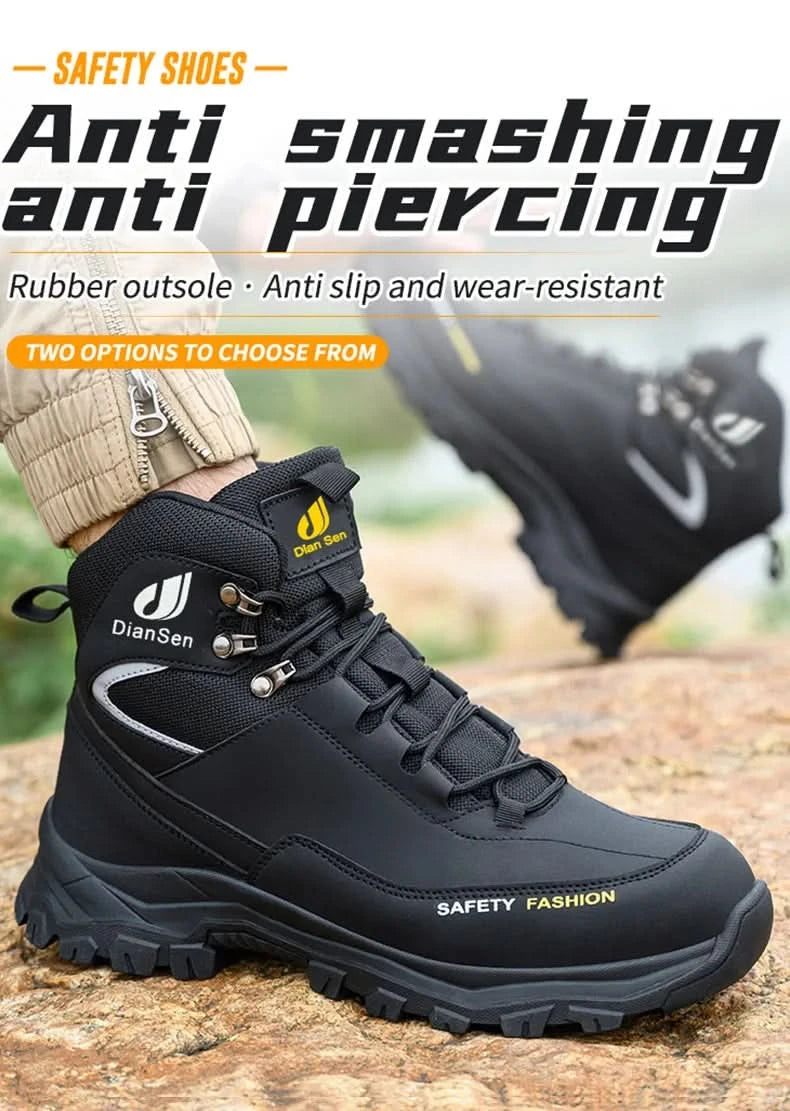 Mens Safety Shoes With Steel Toe Waterproof Boots Puncture Proof Anti-smash Mens Outdoor Work Sneakers Construction Work Shoes