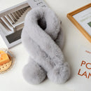 1pc Plush Cross Scarf Faux Rabbit Fur Thickened Plush Ball Thermal Scarf Thick Winter Women Neck Warmer Collar Neckerchief