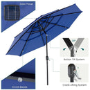 JHK 10FT 3-Tier Patio Outdoor Umbrella with Solar 32 LED Lights Tilting Table Umbrella with 8 Sturdy Ribs for Garden Backyard