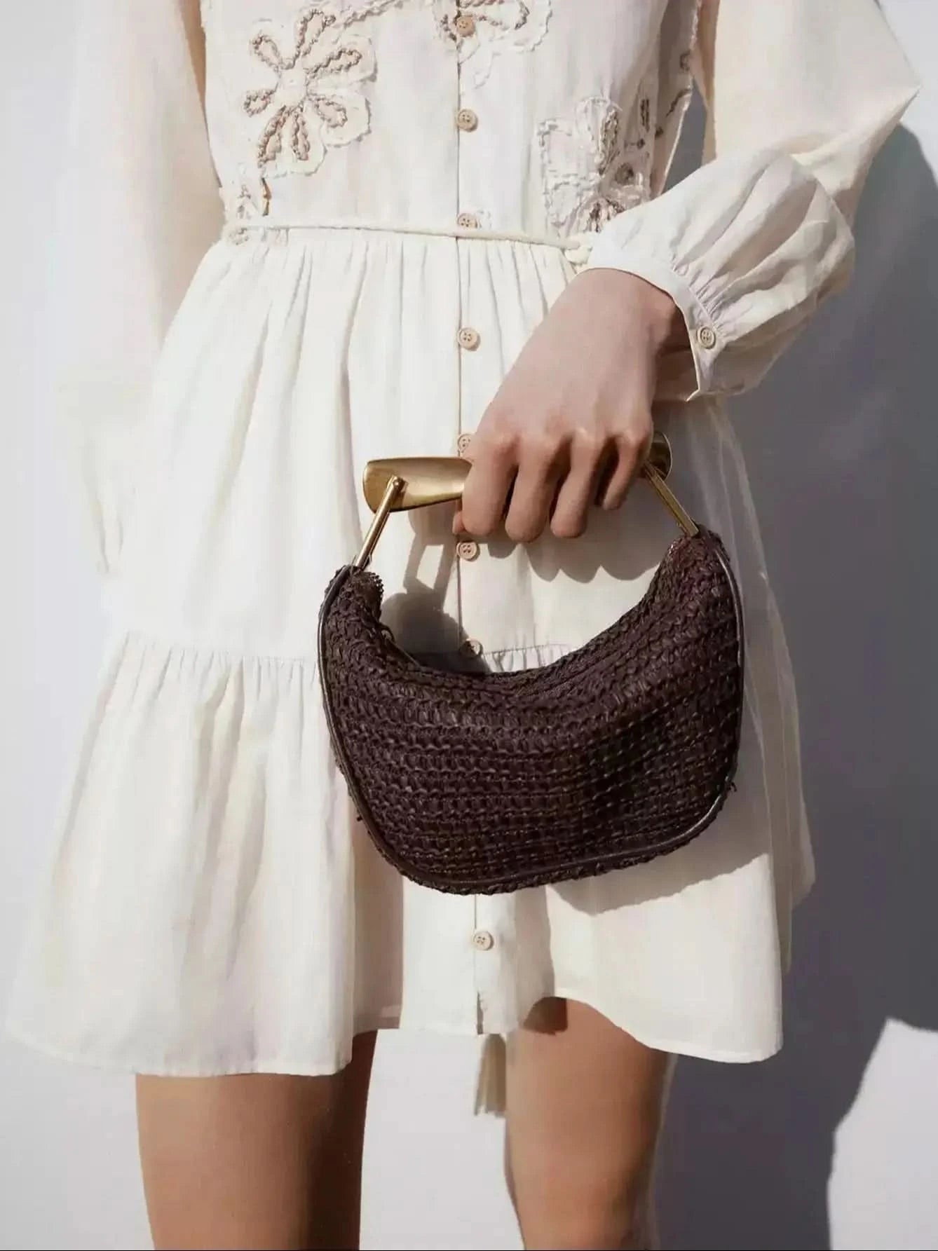 Metal handle Mini Crossbody zipper Braided bag Beach braided adjustable shoulder strap - M & M Global