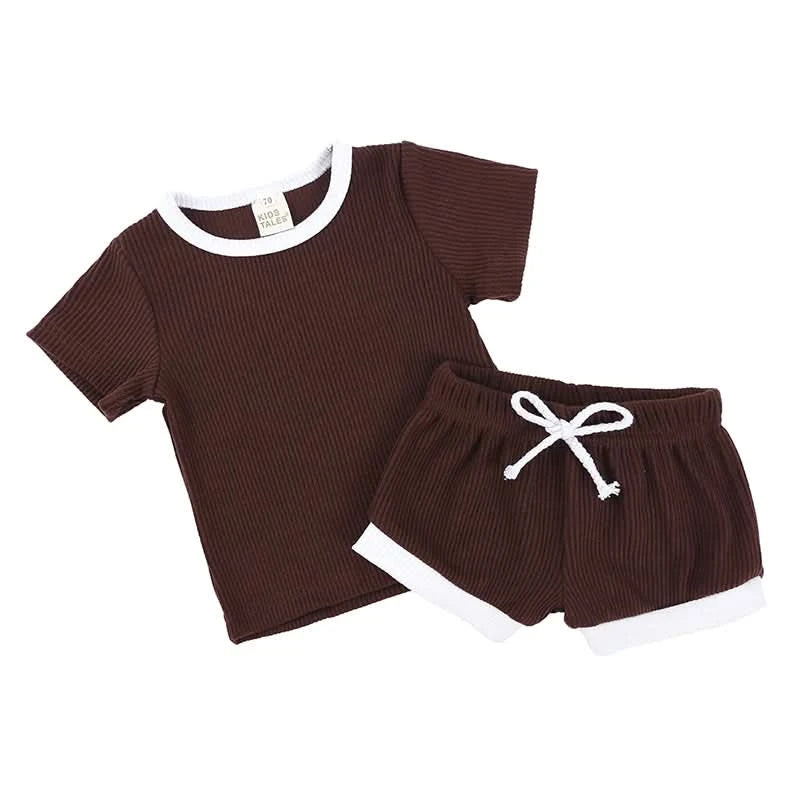 2025 New Style Baby Boy Clothes Sets For Children Kids Girls Clothes Ribbed Solid Cotton Short Sleeve Tee＋Pants Toddler Clothing - M & M Global