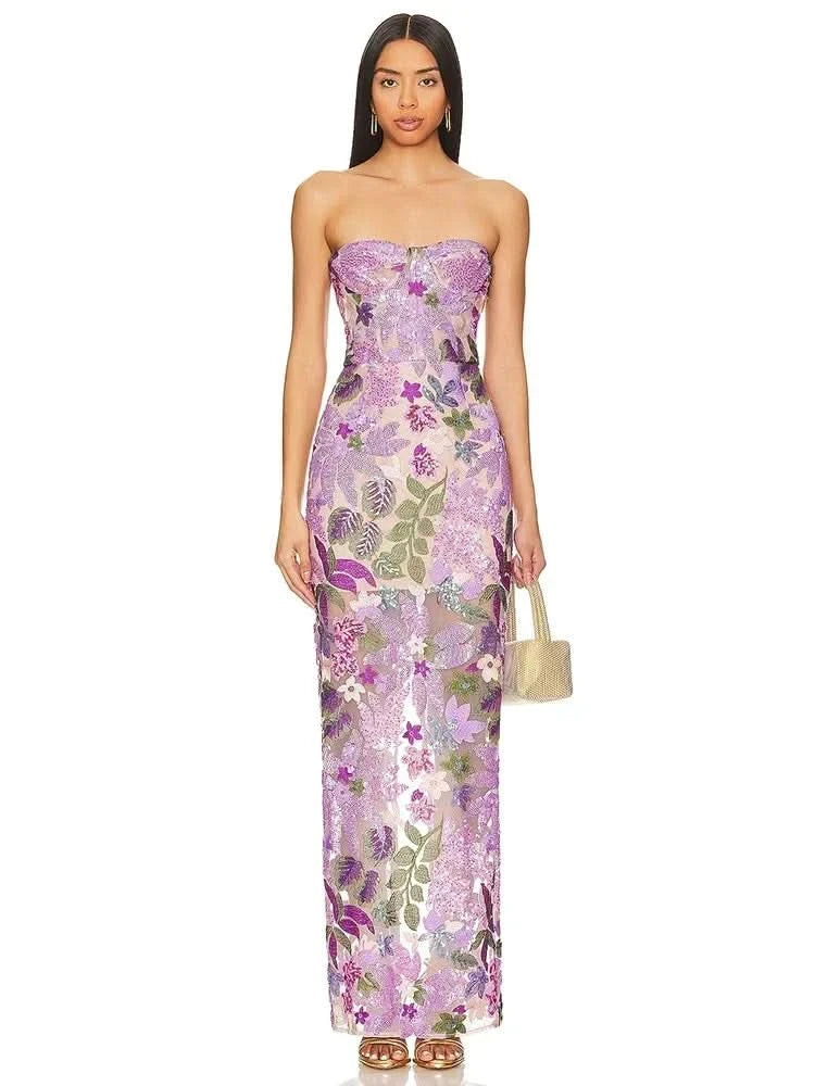 GPBD 2025 Summer New Bra Heavy Industry Sequins Split Long Dress Women's Elegant Celebrity Club Party Evening Dress Wholesa - M & M Global