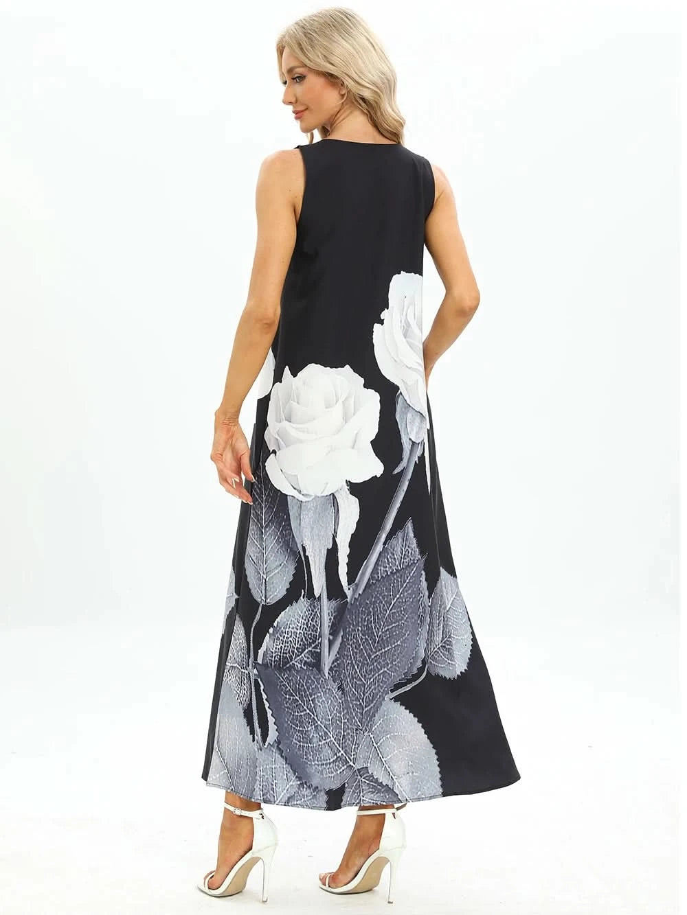 Lady Spring Summer Black Long Dress Sleeveless Red Petals Print Elegant Dresses For Women 2023 Party Beach Women Dress - M & M Global
