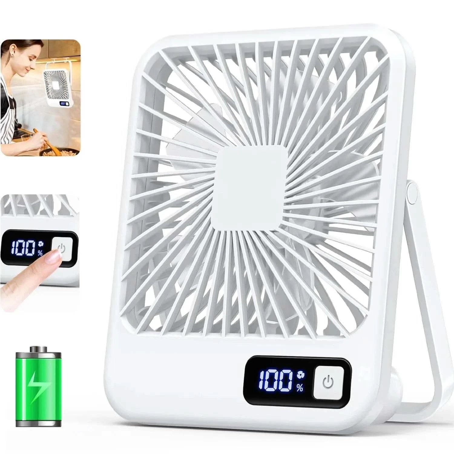 Desk Fan, Portable USB Rechargeable Fan, 180° Tilt Folding Personal Fan With Power Display, 5 Speeds Ultra Quiet Table Fan - M & M Global
