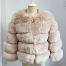DEAT Fashion Orange Imitation Fox Fur Grass Coat Women's Round Neck Plush Thick Jacket Winter New 7A1578