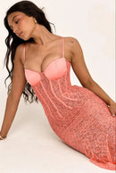 Mozision Floral Lace Sexy Maxi Dress For Women Orange Spaghetti Strap Sleeveless Backless Bodycon Club Party Long Dress Elegant - M & M Global