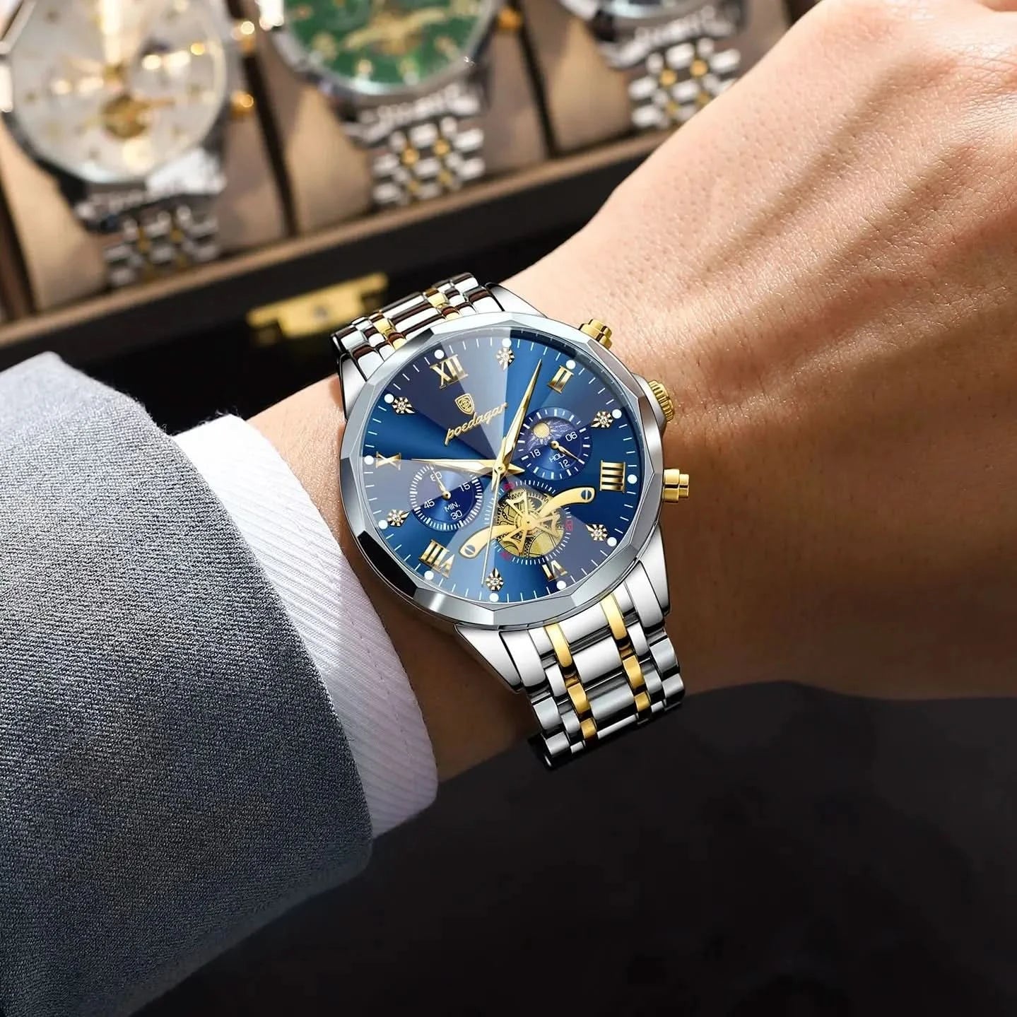 POEDAGAR Luxury Men Watch Top Original Waterproof Luminous Chronograph Man Wristwatch Stainless Steel Quartz Men's Watches Reloj - M & M Global