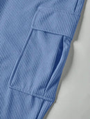 Women's Ribbed Knit Two-Piece Tracksuit - Short Sleeve Crop Top & High-Waisted Wide Leg Pants (Crewneck/Elastic Waist)