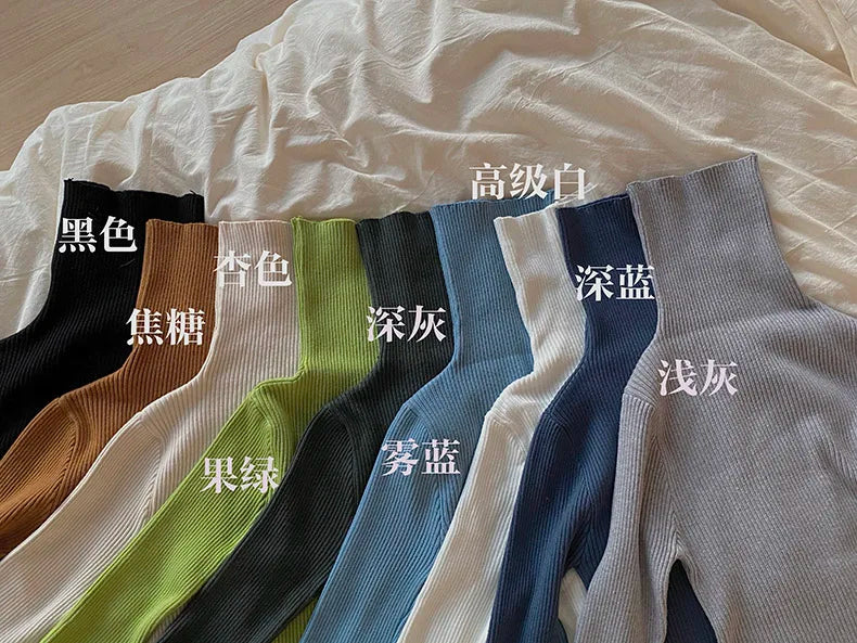 Knitted Sweater Women Korean Version Turtleneck Sweater Winter Solid Color Pullover Slimming Interior Lapping Warm Basic Tops