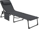 Foldable Chaise Lounge Chair 5-Position Adjustable, Tanning Chair with Side Pocket, Outdoor Sunbathing for Pool, Beach, Patio,