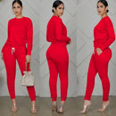 New round Neck Long Sleeve Slim Fit Warm Top Elastic Waistband Lace-up Trousers Simple Solid Color Sports Two-Piece Set