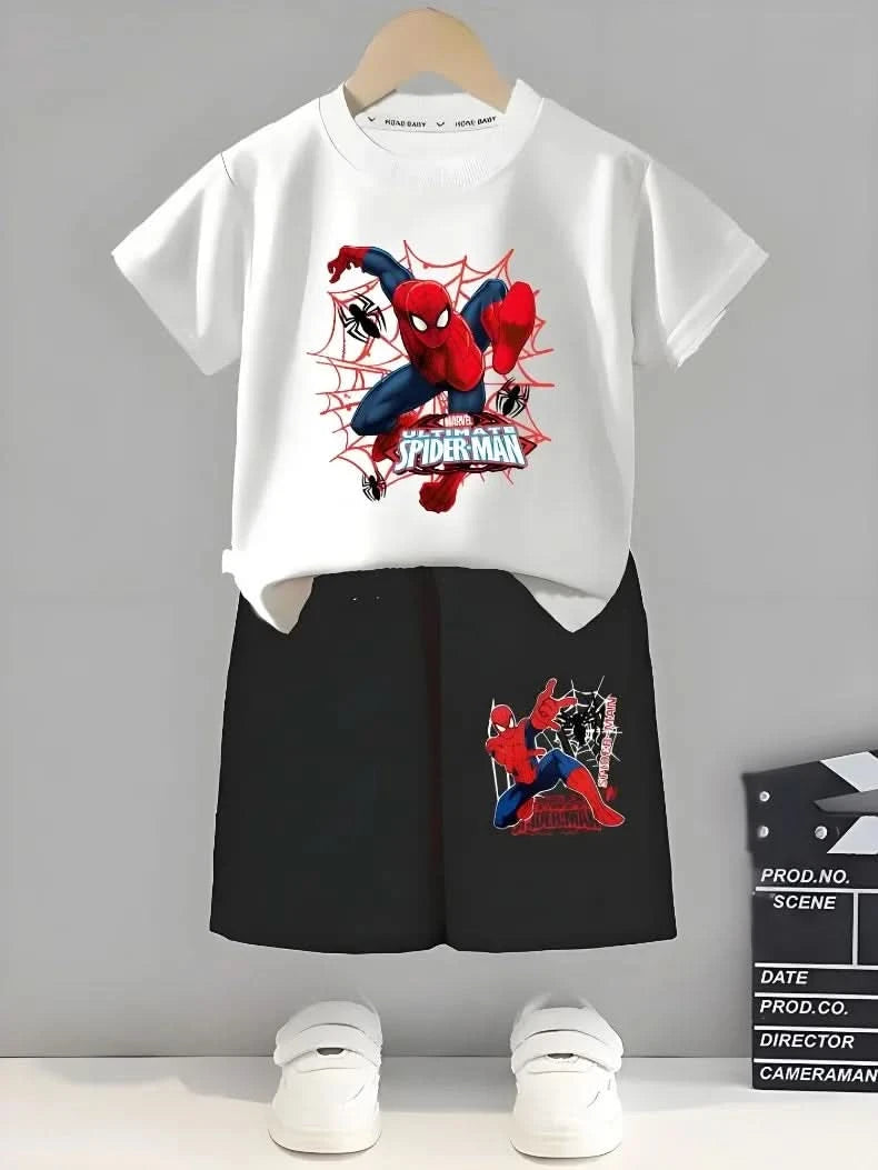 Anime Spiderman Boys T Shirt Shorts 2pcs Sets Breathable Waffle Fabric Kids Sport Clothing Set Children Casual Outfits - M & M Global