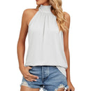 Women's Elegant Blouses Shirts Sleeveless Silk Strap Summer Blouses For Women Fashion 2023 Hanging Neck Lace Up Tops Blouse - M & M Global