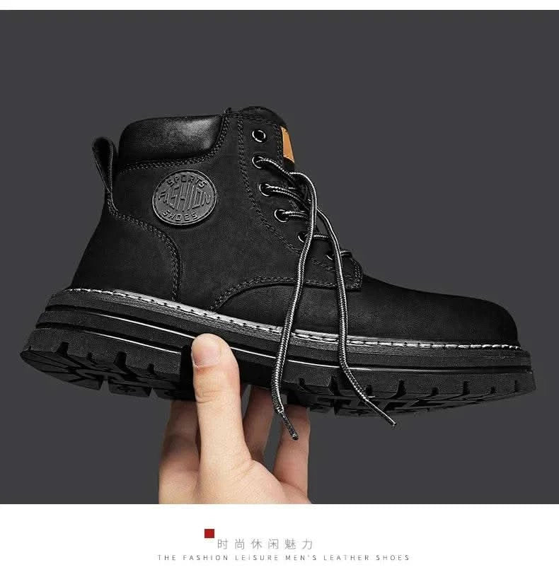 Boots Men High Top Boots High Quality Women Leather Shoes Fashion Outdoor Sneakers Men Lace Up Non-Slip Ankle Boots for Couple - M & M Global