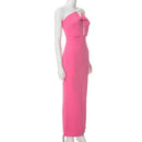 Tossy Tee Bow Off-Shoulder Slim Long Dress For Women Patchwork Fashion Elegant Hollow Out Backless Clothes Female Party Dress - M & M Global