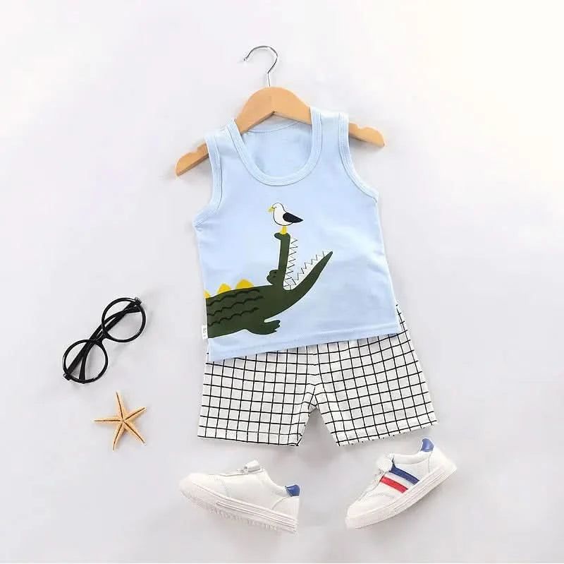 Children's Clothing Print Sleeveless Tops Shorts Cute Breathable Kids Summer Vest Shorts Set Tank Top for Baby Clothing Children - M & M Global