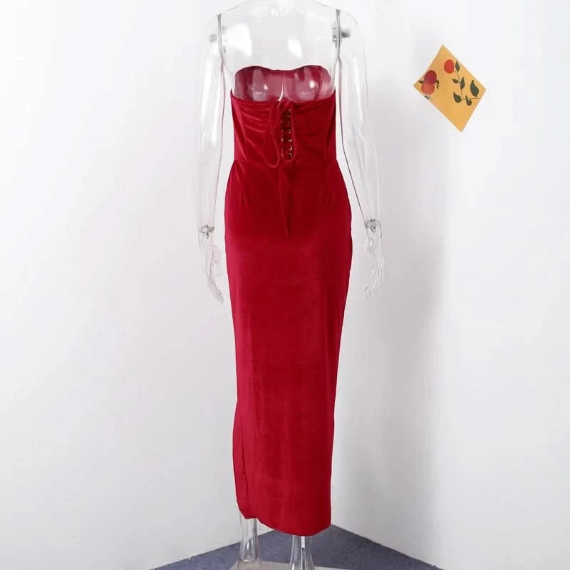 Sexy Strapless Patchwork Long Dress Women Slim Sleeveless Pleated Mermaid Dresses 2025 Spring Summer Lady Evening Solid Robe - M & M Global