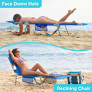 Beach Lounge Chair Adjustable Folding Face Down Tanning Lawn Chair for Adult (Blue)