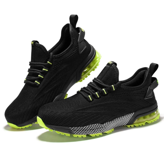 SPIEZ composite toe safety shoes, lightweight air cushion, men's work shoes in black and green - M & M Global
