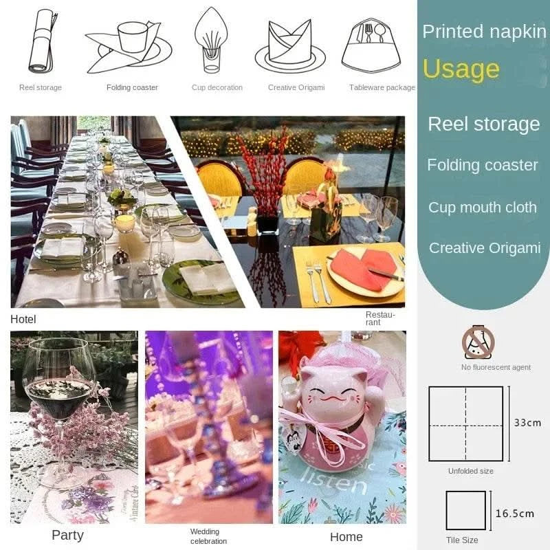 20pcs/pac Colourful Printed Napkin Feather Model Tissue Drawing Paper Restaurant Party Gathering Facial Tissue Mouth Cloth - M & M Global